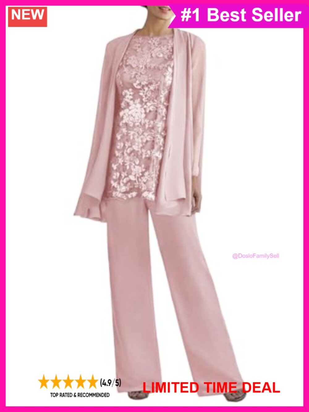 Women's 3 Piece Lace Pantsuit Set Sleeveless Mother of Bride Wedding Formal